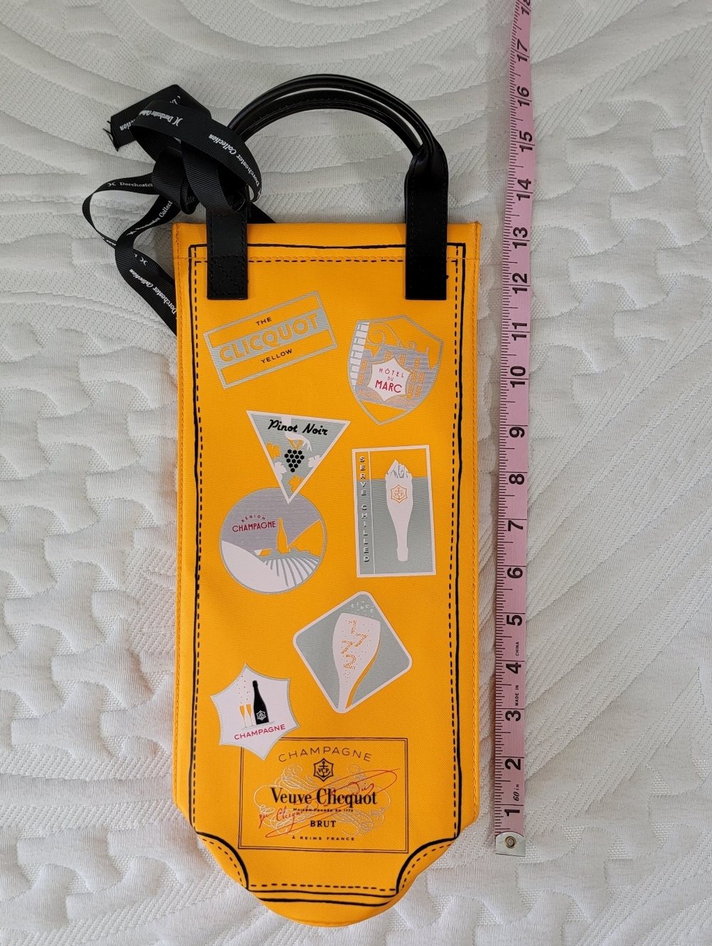 Veuve Clicquot Orange Vinyl Insulated Tote Bag / Bottle Holder Handles Ribbons - Picture 9 of 9
